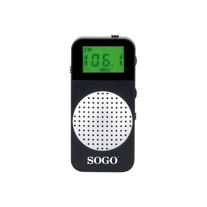 Radio digitale portatile AM FM, display LCD verde, memoria 50 stazioni, auricolari inclusi, clip aggancio - SOGO