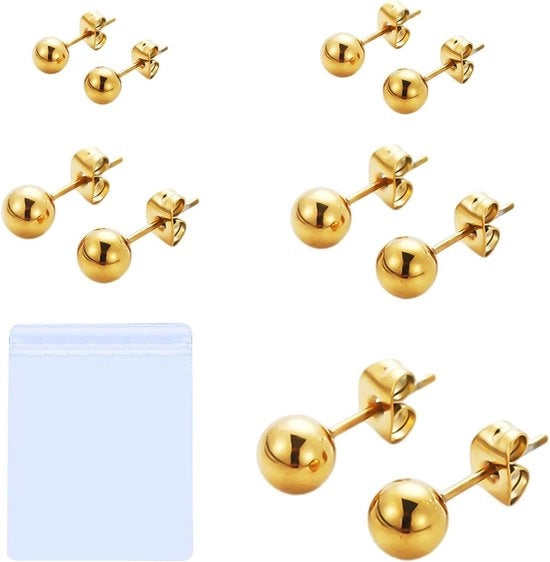 5 paia di punte per orecchio in acciaio inossidabile con borsa di stoccaggio - punte per orecchio per donne per serate e feste - oro.