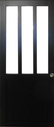 Officina di porte scorrevoli con vetro trasparente rivestito di nero H204 x L63 + 2 gusci installati