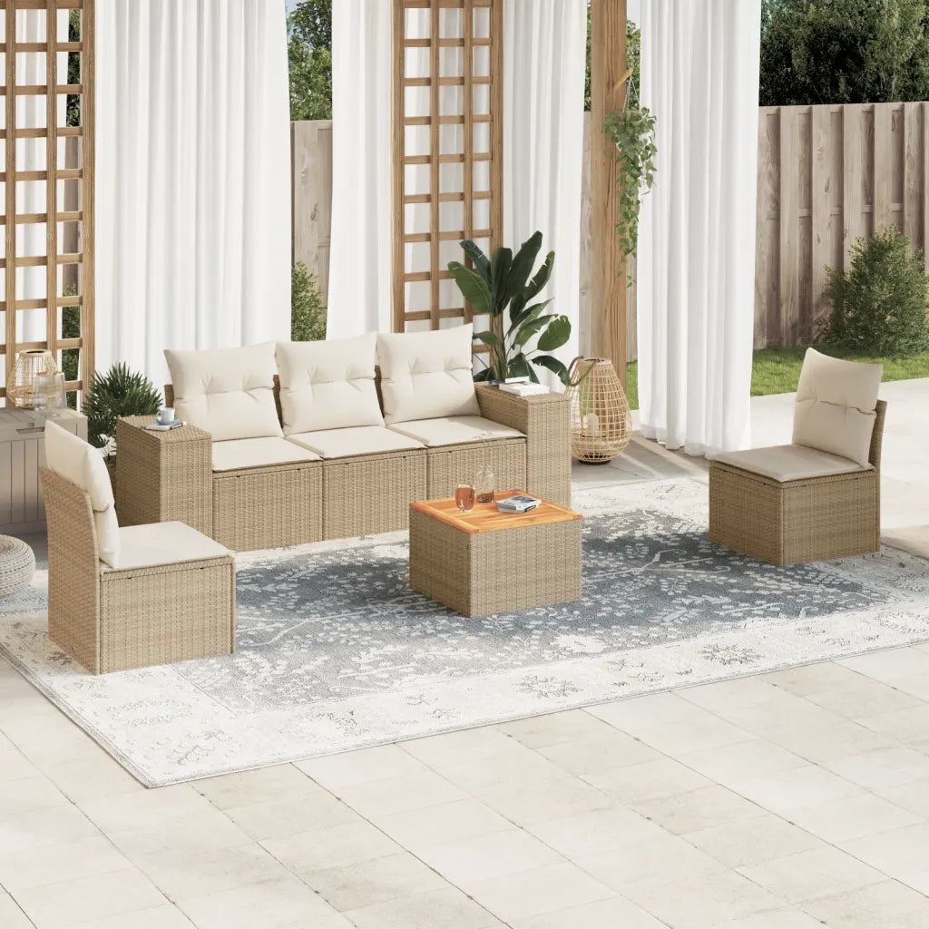 Set Divano da Giardino 6 pz con Cuscini Beige in Polyrattan