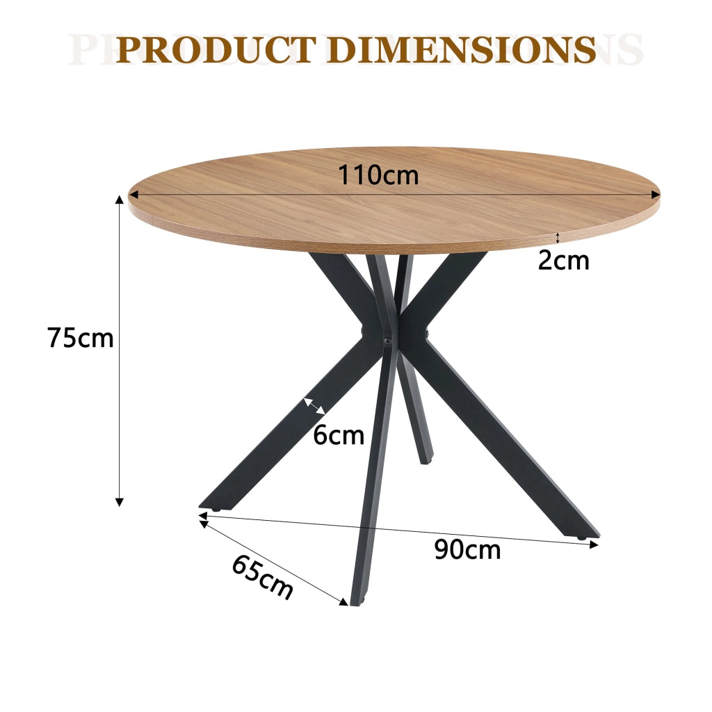 Tavolo da Pranzo Rotondo ¨C MINIMAL ¨C Noce MDF, Gambe Nere a X, 110 cm