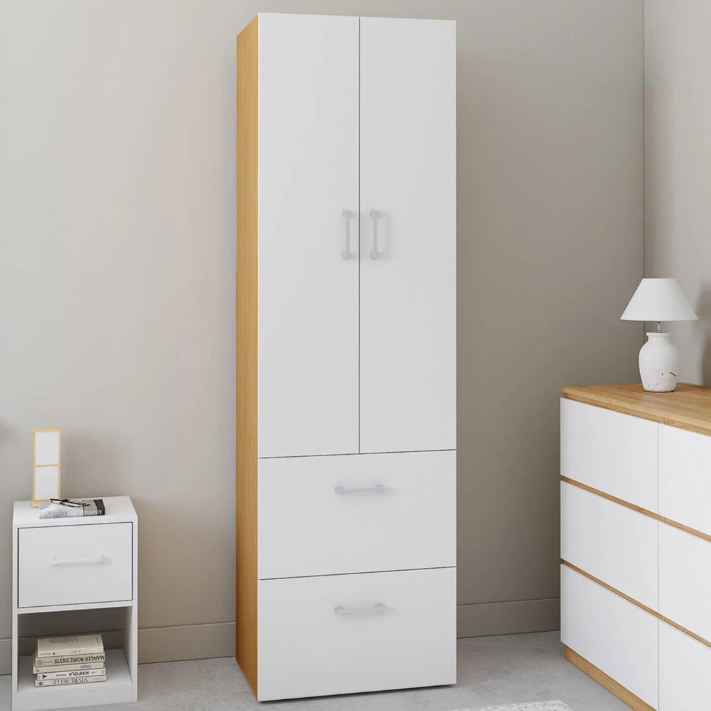 IDMarket - Armadio a 2 ante JULIANA bianco e legno 50 cm Armadio con 2 cassetti