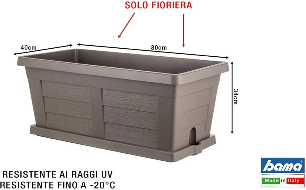 BAMA FIORIERA EFFETTO LEGNO 80 X 40 X H34 CM COLORE TORTORA