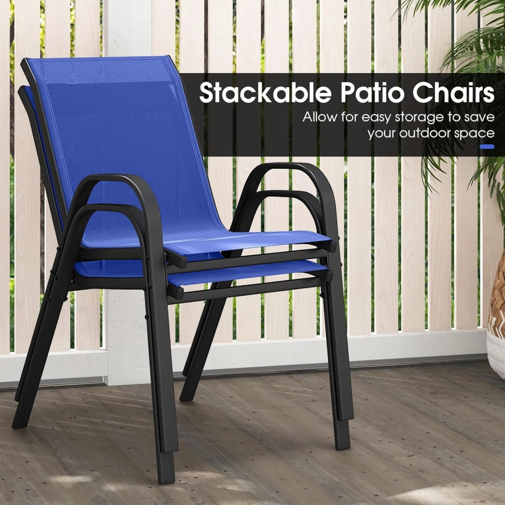 Set di 4 Sedie Impilabili, Sedia da Giardino con Corrimano, Telaio in Acciaio Tubolare Verniciato a Polvere, Sedia per Giardino e Patio