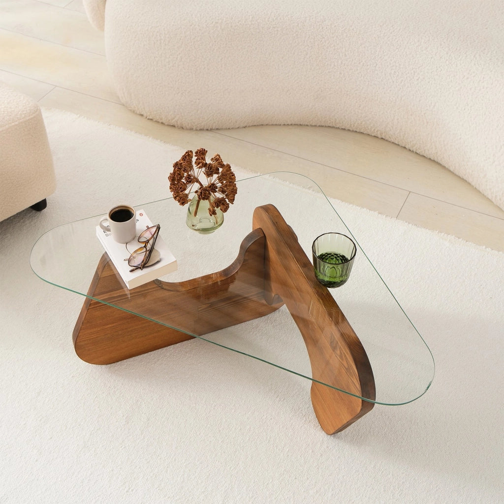 Volpiano, Tavolino da Salotto Forma Triangolare, 86x66x36h cm Marrone Noce
