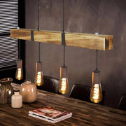 Lampada a sospensione ZMH retr¨° 4 lampadine E27 Diametro 80 cm con trave in legno Adatta per sala da pranzo e cucina