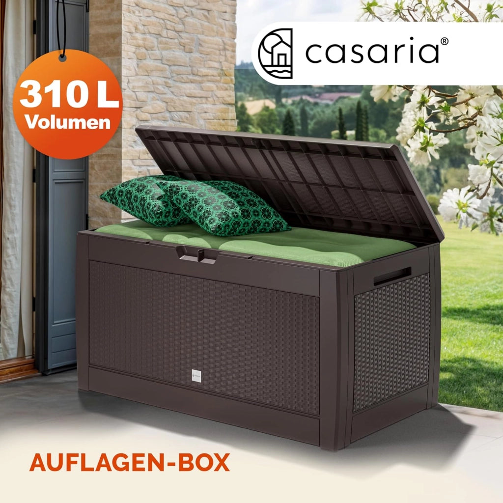 ® Baule da Giardino 310L Box Portacuscini 119x48x60cm 4 Rotelle Multibox 3 Maniglie Contenitore Richiudibile
