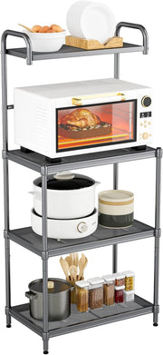 COSTWAY Microonde Scaffale da Cucina per Microonde in Metallo a 4 Ripiani, Carrello per Microonde Scaffalatura Organizzatore Portaoggetti, 60 x 34 x 136 cm (Grigio)