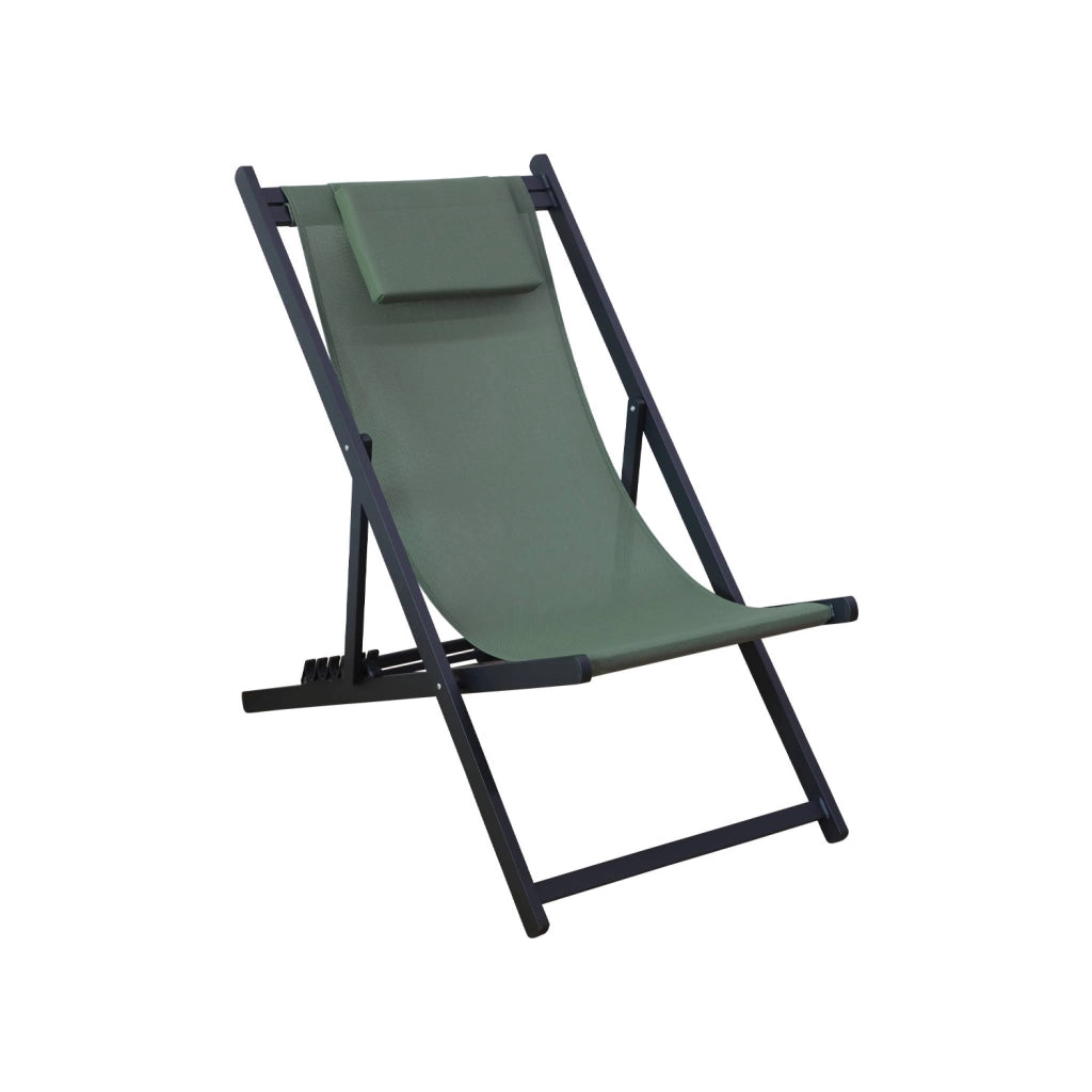 Set 2 lettini prendisole in alluminio multiposizione, verde kaki