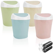 Mini prullenbak da tavolo con coperchio, prullenbak da tavolo in plastica, contenitore per spazzatura per ufficio con coperchio rotante per bagno, ufficio, studio, cameretta (beige, rosa, blu, verde)