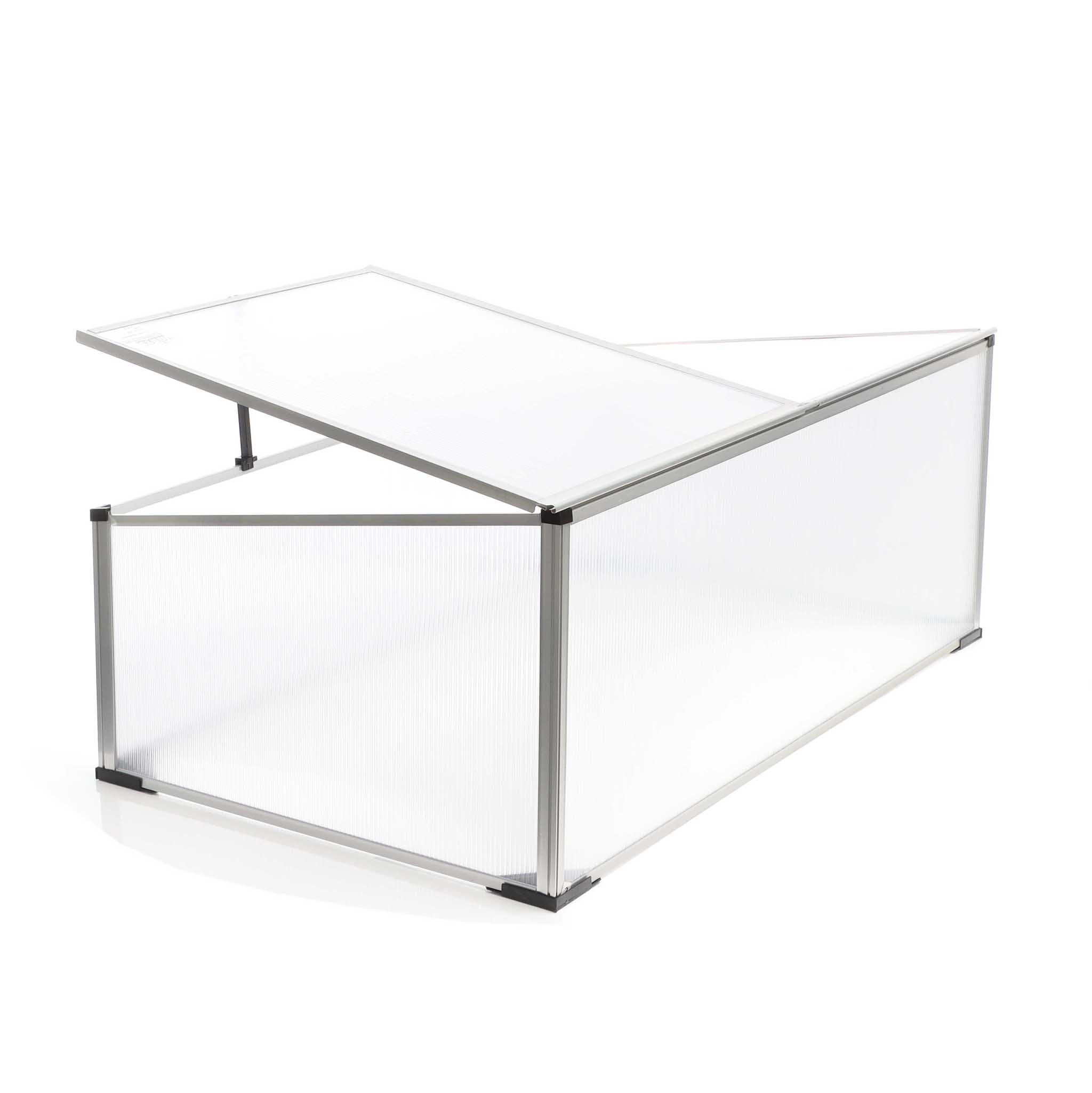 Mini serra in policarbonato trasparente e alluminio 100x60x40cm, tetto apribile