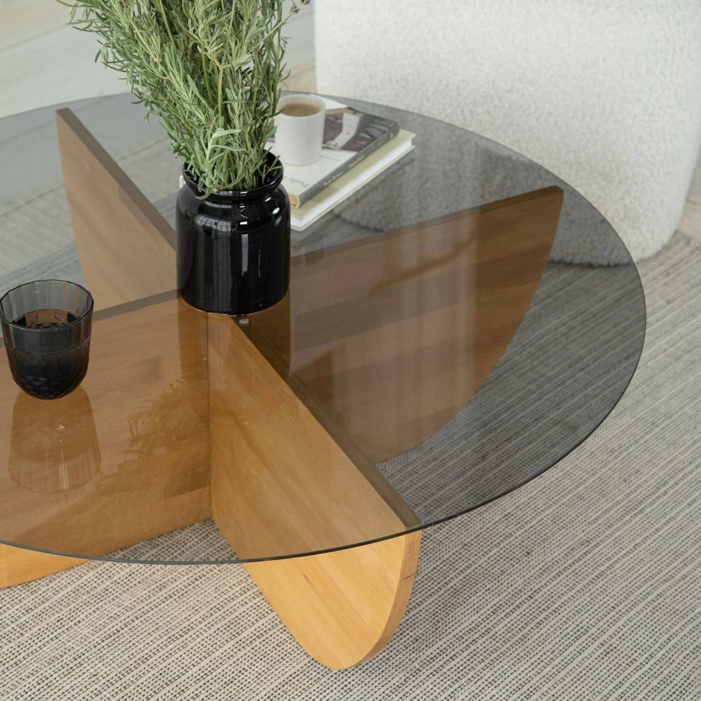Jolanda, Tavolino da Salotto Portariviste, 90x90x30h cm Marrone Rovere