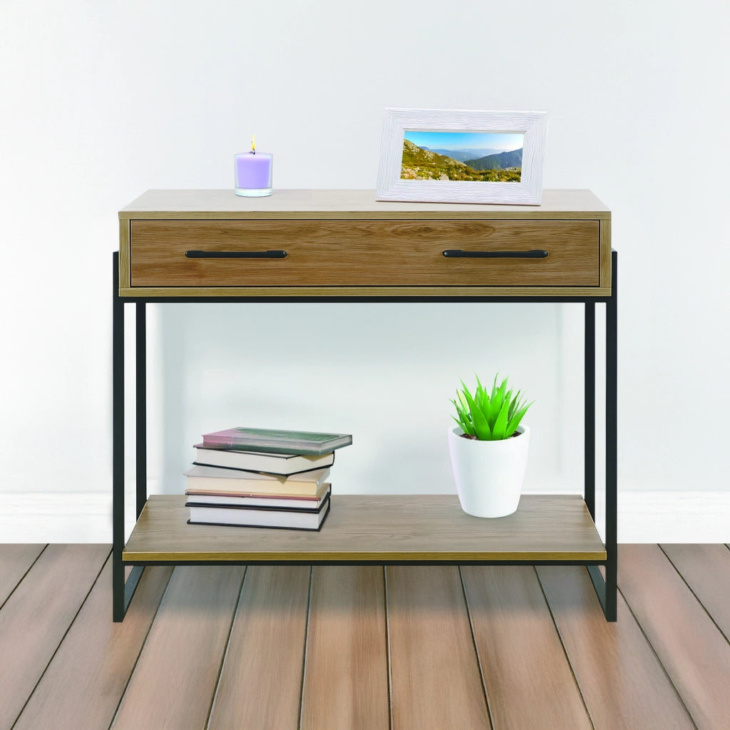 Consolle Da Ingresso Con 2 Cassetti e Ripiano Mobiletto Corridoio Scarpiera Portachiavi e Accessori Stile Industrial Legno Metallo Mobile Tavoli Per Divano