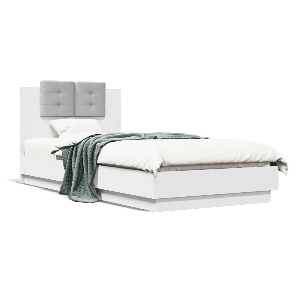 Giroletto con Testiera e LED-Struttura Letto con testiera Bianco 100x200 cm 879019