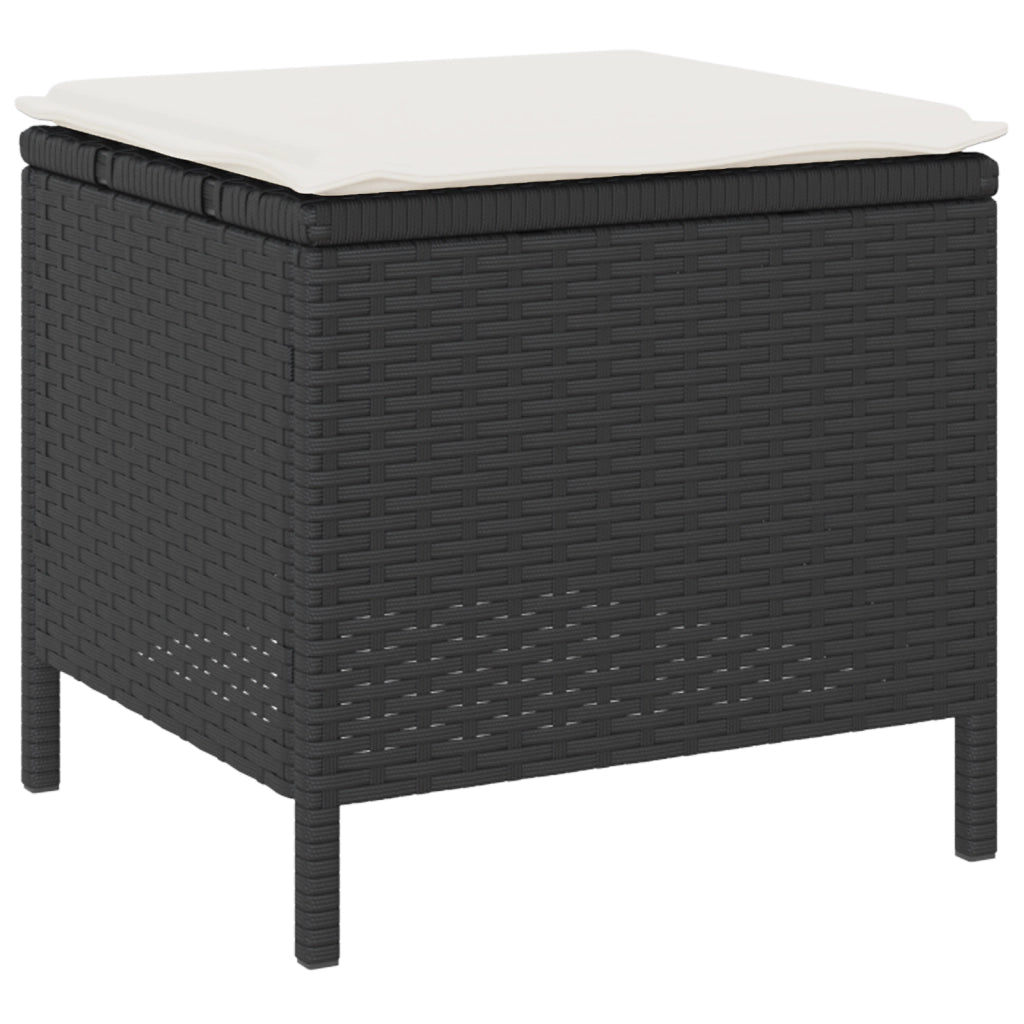 Set da pranzo da giardino 3 pezzi con cuscini nero in poly rattan e acacia