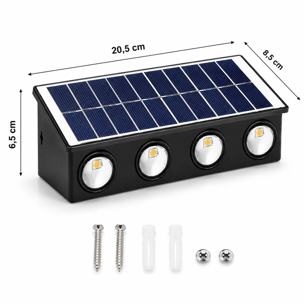 APPLIQUE LAMPADA 8 LED MURO PARETE SOLARE IP65 BIANCO CALDO GIARDINO TE-B0578*