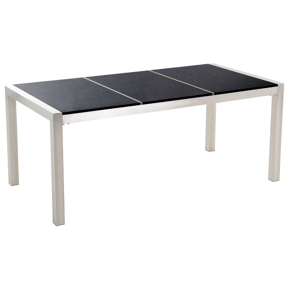 Set da pranzo da giardino Nero con piano in granito Nero 6 posti 180 x 90 cm piastra tripla
