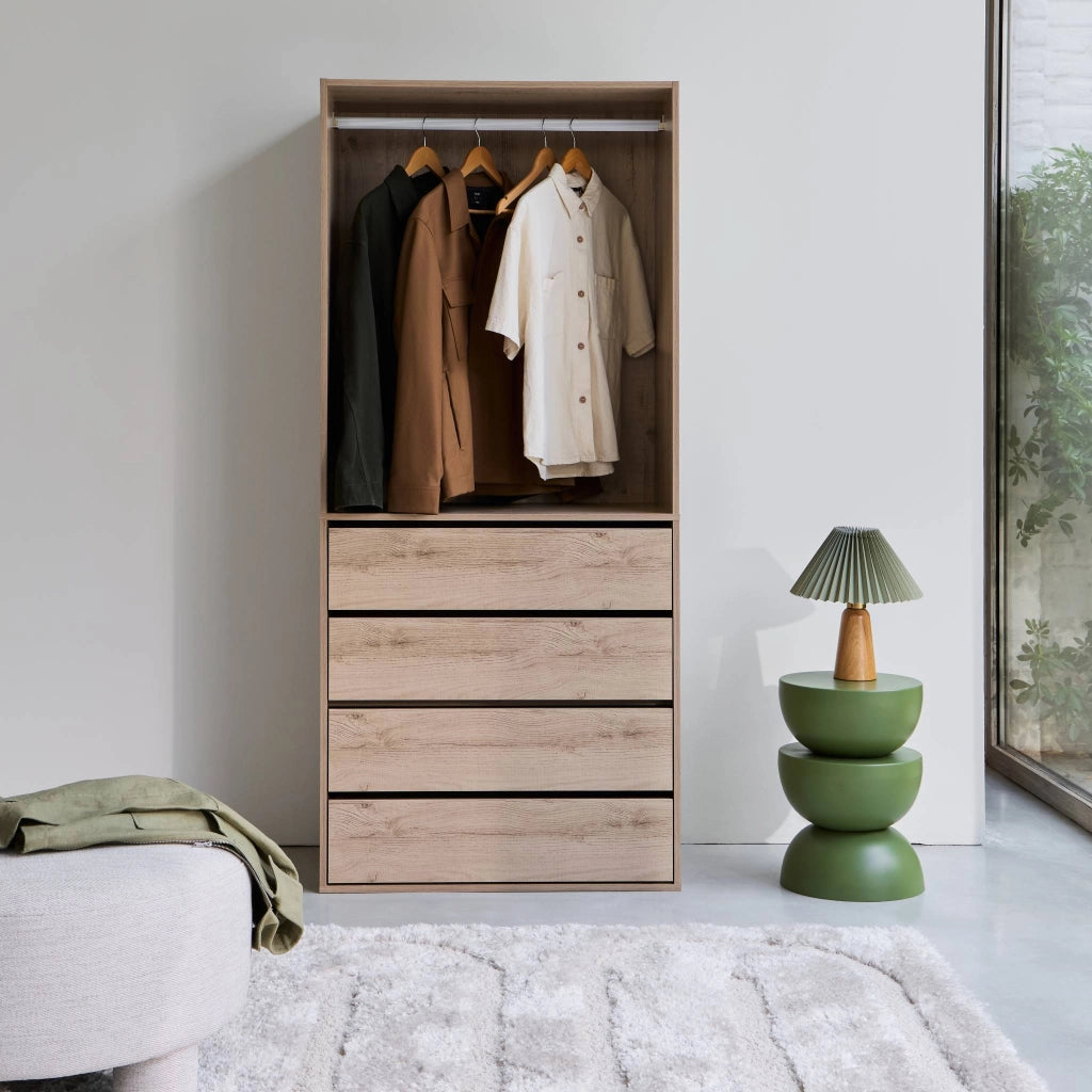 Modulo guardaroba con 4 cassetti e 1 spazio appendiabiti, marrone