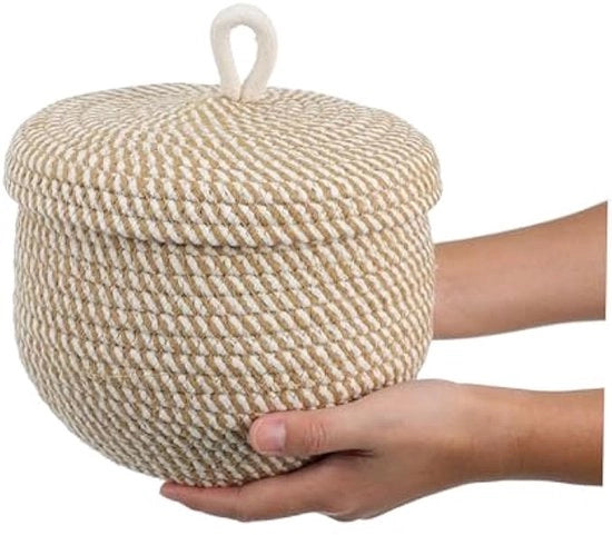 Cassetto di stoccaggio in corda, cassetto di stoccaggio pieghevole con coperchio rotondo, cassetto di stoccaggio, cassetto di stoccaggio, cassetto di stoccaggio in corda 21*15 con coperchio