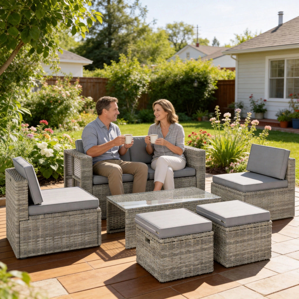 Set Divano Giardino 6 Pezzi in Resina ¨C Zephmum ¨C Grigio 135x66x62 cm