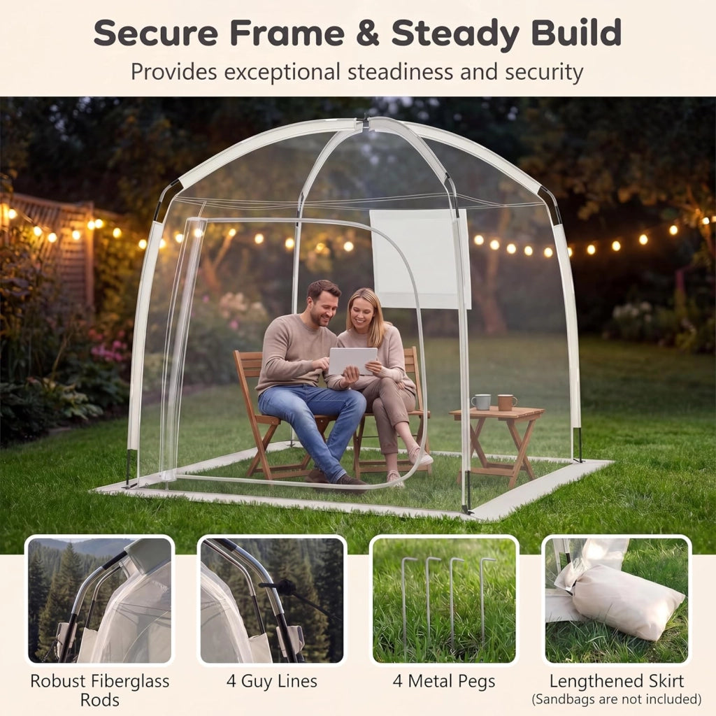 Tenda Sportiva a Bolla Pop-up 215 x 215 cm, Tenda Cupola Trasparente Resistente per Festival, Raduni all' Aperto, Eventi Sportivi, da Giardino, Terrazzo e Campeggio, 2-4 Persone
