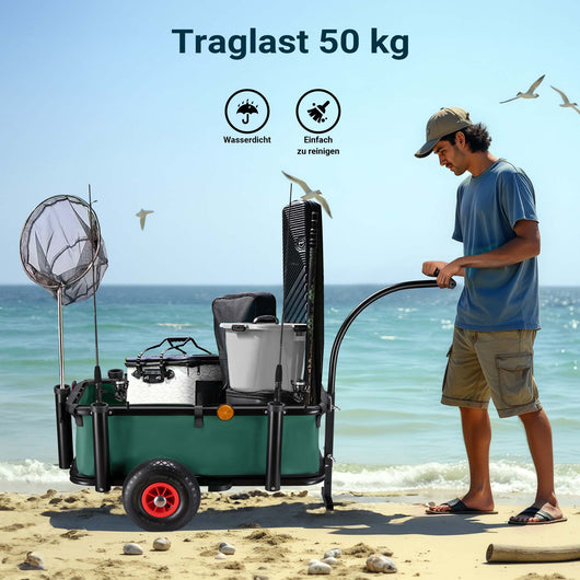 Carrello da pesca con portata fino a 50 kg, carrello a mano in acciaio con pneumatici, carrello da campeggio, rimorchio per bici