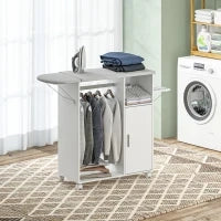 Mobile Asse da Stiro con Piano d'Appoggio, 3 Ripiani a Cubo e Guida, 127x42.5x99cm, Bianco
