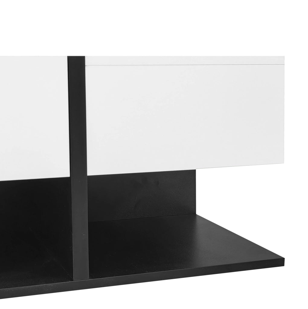 Tavolino da caffè 70x70x35.5 cm con 2 cassetti; spazio nascosto; in truciolare nero e bianco