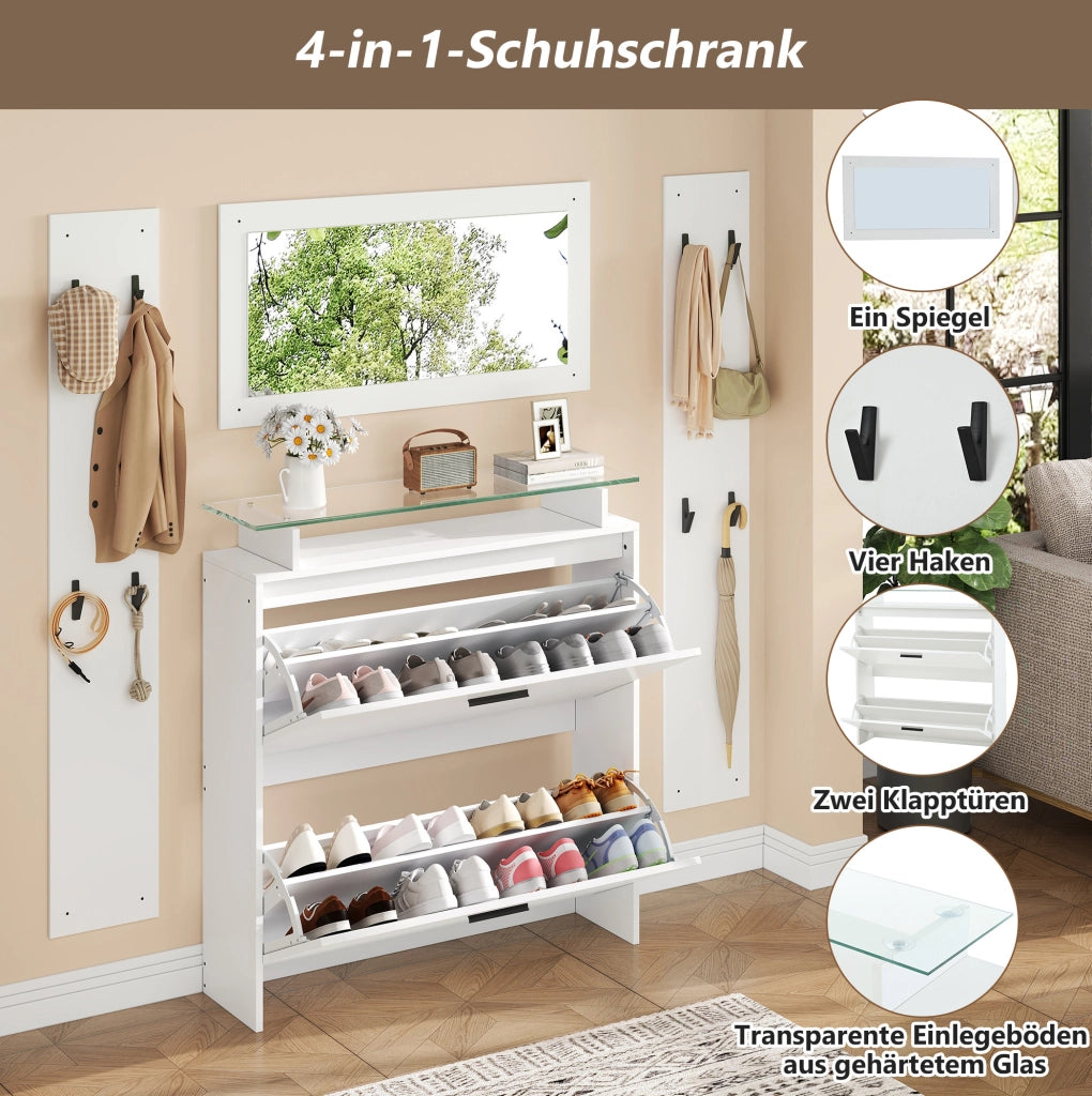 Set guardaroba da ingresso in bianco con specchio e scarpiera