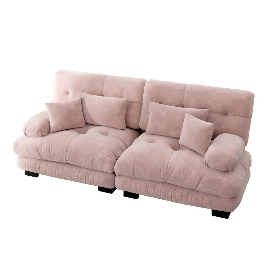 Divano angolare 220x77x81 cm con seduta cloud; cuscini lombari; chenille; rosa