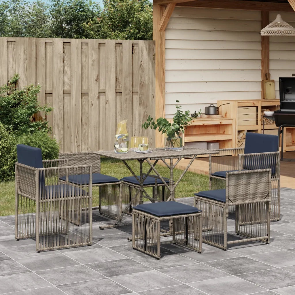 Set da pranzo da giardino da 7 pz con Cuscini in Polyrattan Grigio 369016