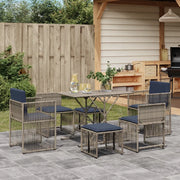 Set da pranzo da giardino da 7 pz con Cuscini in Polyrattan Grigio 369016
