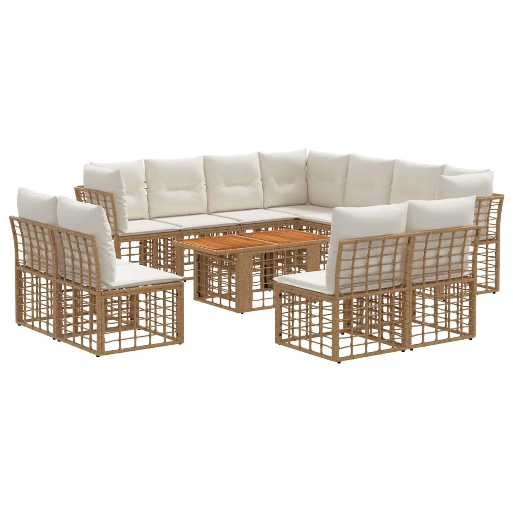 Set Divano da Giardino 12 pz Naturale e Bianco Crema polyrattan 3437878