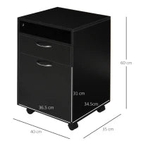 Schedario da Ufficio con Cassetto, Armadietto, Ruote a Freno e Ripiano Aperto, Cassettiera Ufficio per Lettera/Legale/Formato A4, Armadio Verticale per Studio, 40x35x60 cm, Nero