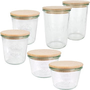Set di contenitori in vetro da 6 - 250 ml, 500 ml, 750 ml - Coperchio in legno - Conservazione alimentare