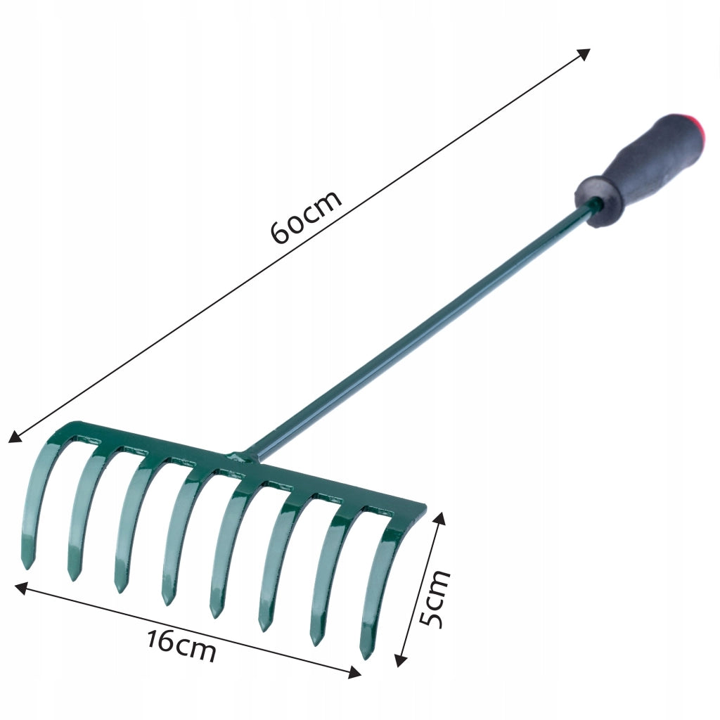 Rastrello in metallo KADAX per foglie, erba, giardino, piccolo rastrello, 60 cm, 8 denti, manico
