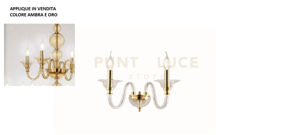 APPLIQUE TEBE 2 LUCI AMBRA E ORO ATTACCO E14 L.35CM