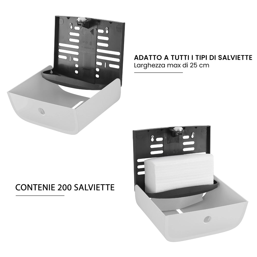 Distributore di salviette max 200 pz per carta piegata in ABS bianco
