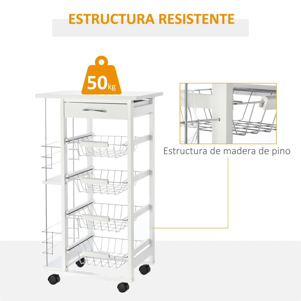 Carrello Multiusos con Cassetto e 4 Cestelli ¨C Zephmum ¨C Bianco 47x37x83 cm