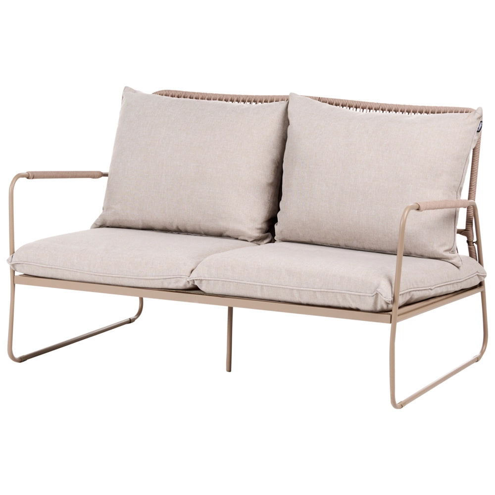Set da Giardino Lounge Beige 4 Posti con Divano Poltrone e Tavolino con Struttura in Metallo