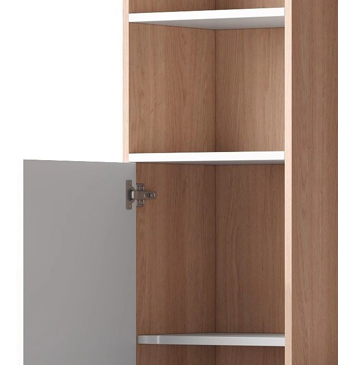 Scrivania 123.5x45x168.5 cm con armadio e 2 ripiani aperti; in MDF bianco e naturale