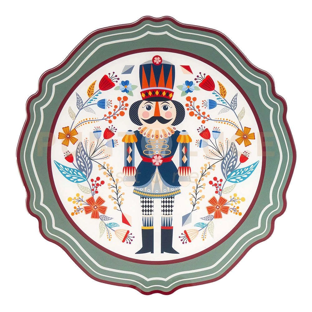SET 2 SOTTOPIATTI NATALIZI IN CRISTALLO ACRILICO DECORATO DISEGNO SCHIACCIANOCI