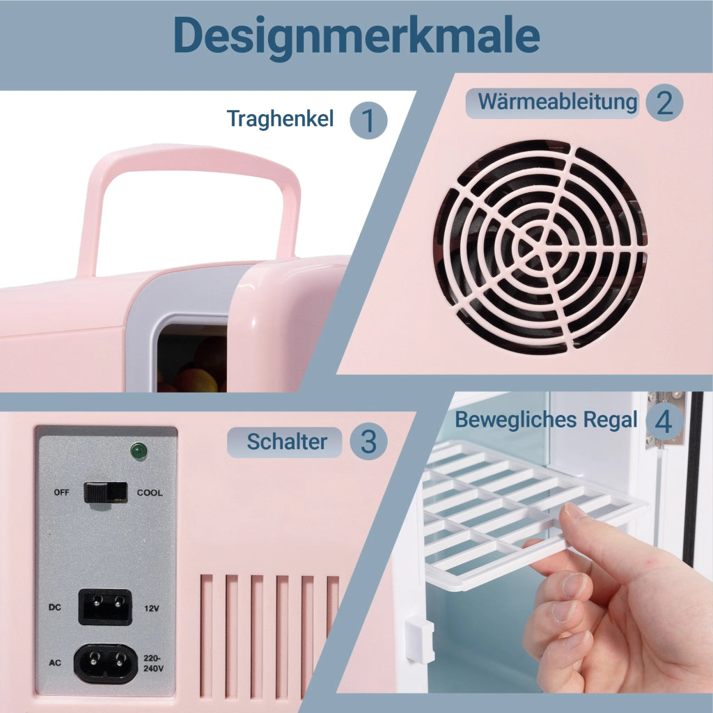 ZMH Mini frigo 4L rosa 12V/230V silenzioso per auto campeggio ufficio