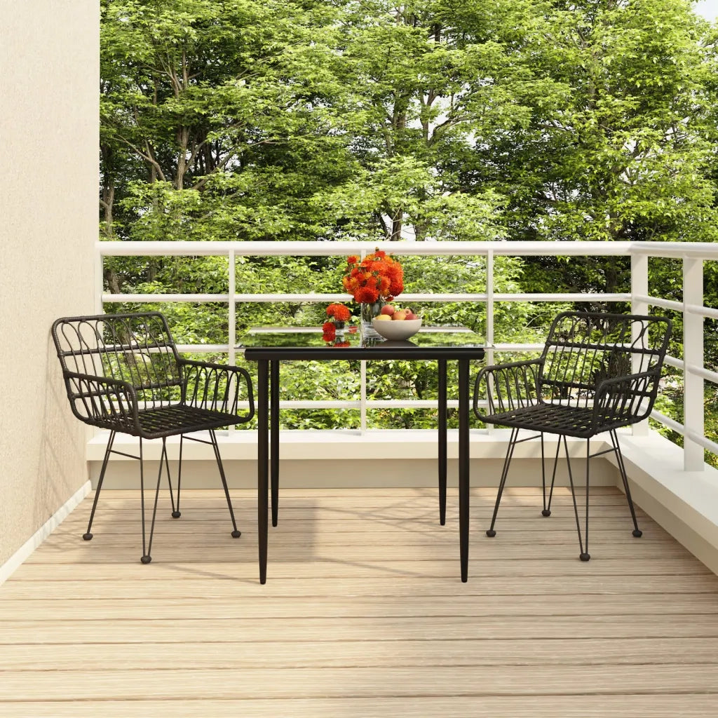 Set da Pranzo da Giardino 3 pz | Set Salotto da Giardino Nero in Polyrattan