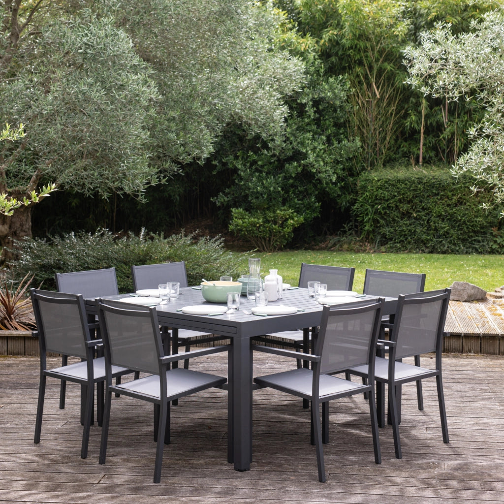 VENEZIASet di mobili da giardino allungabili in textilene grigio 140/200 posti a sedere 10 - alluminio antracite