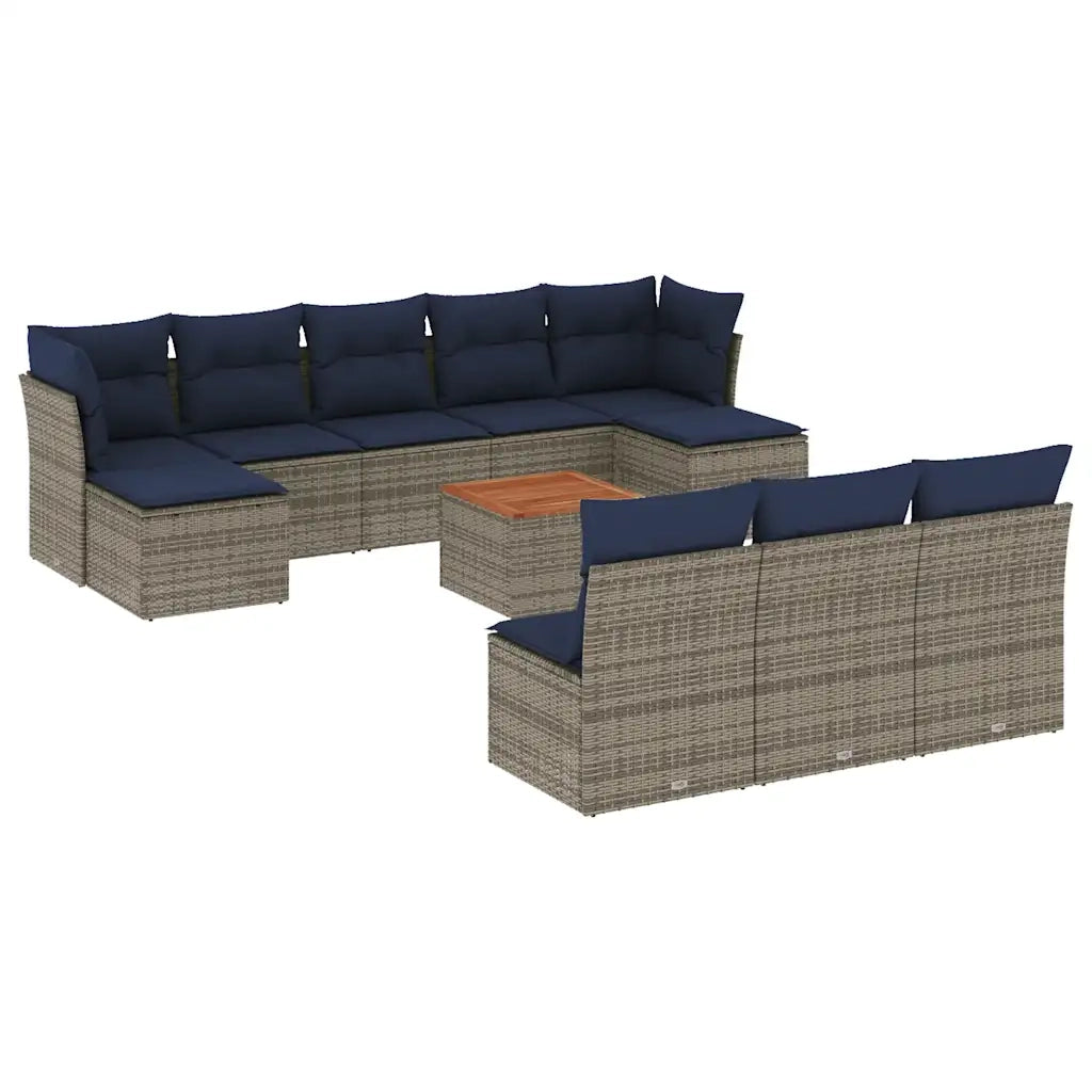 Set Divani da Giardino 11 pz con Cuscini Grigio in Polyrattan 3256201