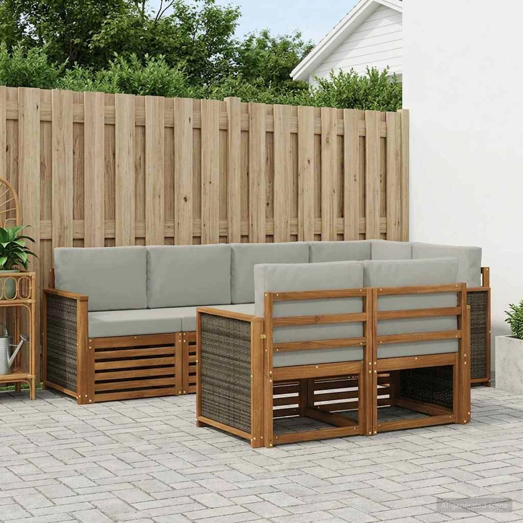 Set di divani da esterno 6 pz Naturale e Grigio Chiaro 3384467