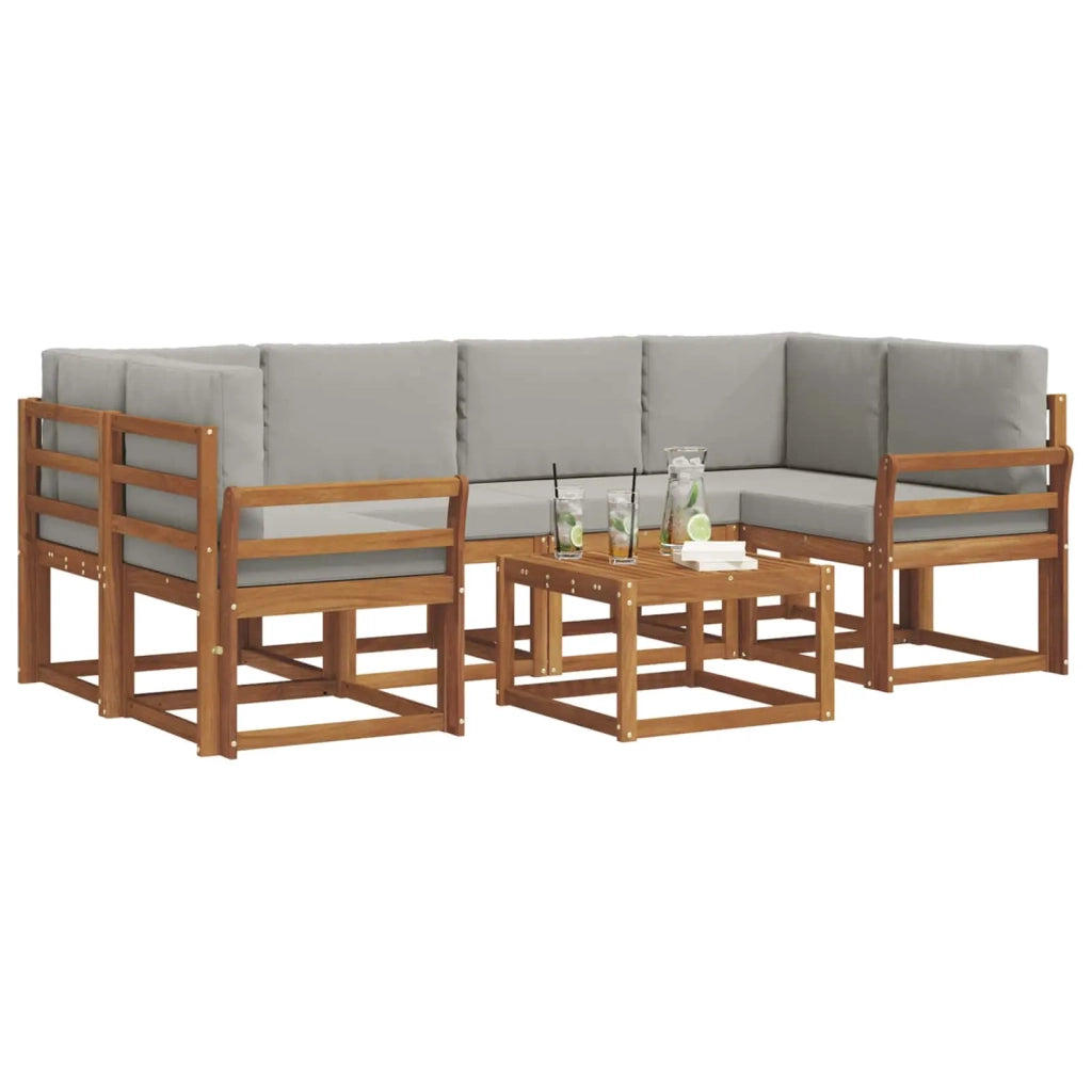 Set di divani da esterno 7 pcs Grigio Naturale e Chiaro