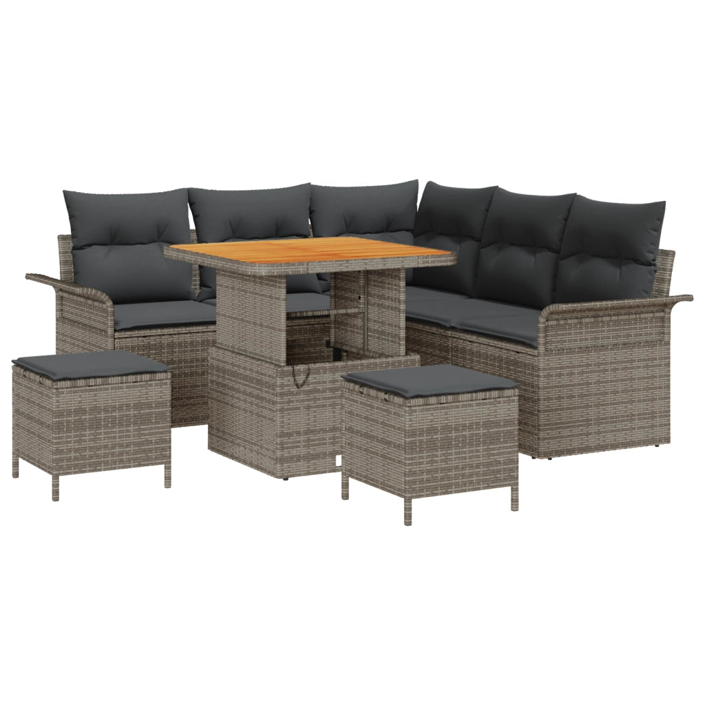 Set di Divani da Giardino  8 Pezzi con Cuscini Grigio Polyrattan Acacia