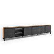 Mobile TV Soggiorno, 309x61x35 cm, Per TV fino a 80", Design industriale, LED, Nero e rovere
